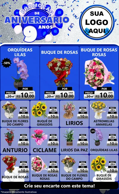 Modelo de Encarte para Encarte Grande com o tema Promoção de Aniversário - 9 Anos para Floricultura e jardim