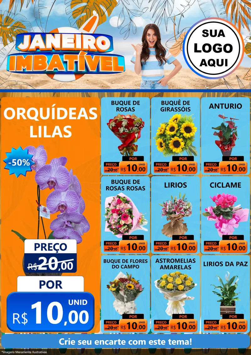 Modelo de Encarte para Encarte A4 Vertical com o tema Janeiro Imbatível para Floricultura e jardim