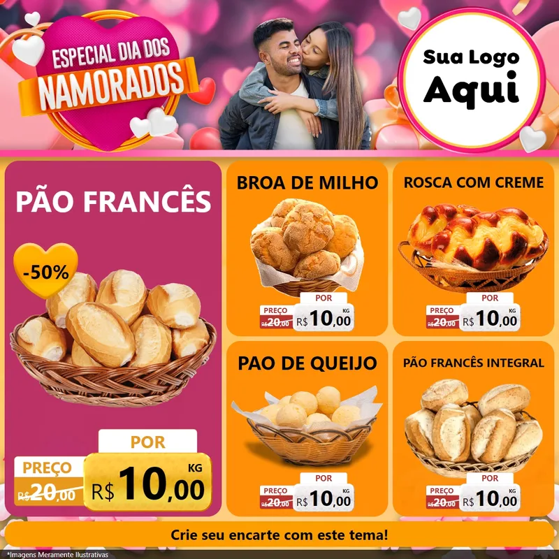Modelo de Rede Social para Feed Facebook com o tema Especial Dia dos Namorados para Padaria