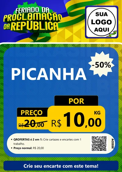 Modelo de Cartaz para Cartaz A4 Vertical com o tema Feriado da Proclamação da República para Açougue