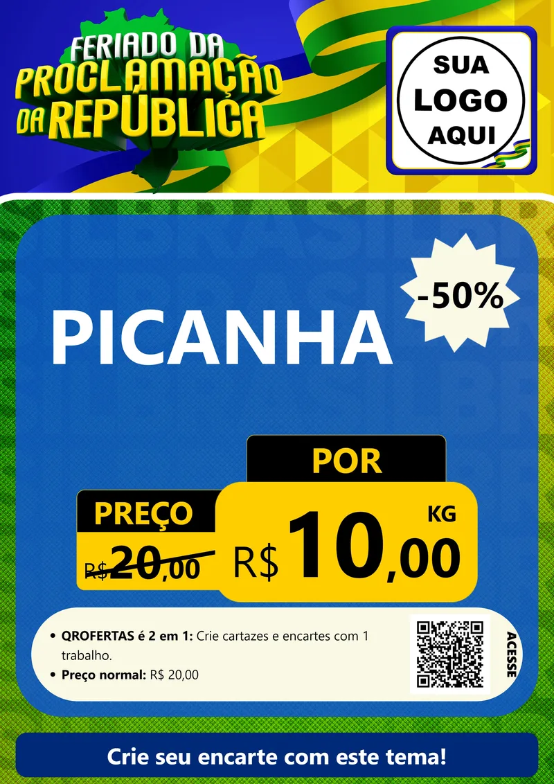 Modelo de Cartaz para Cartaz A4 Vertical com o tema Feriado da Proclamação da República para Açougue