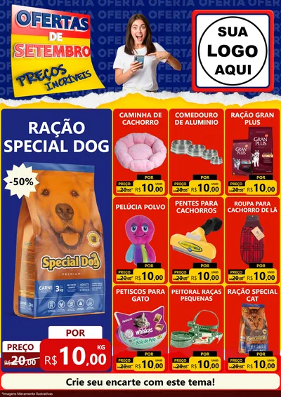 Modelo de Encarte para Encarte A4 Vertical com o tema Ofertas de Setembro - Preços Incríveis para Pet Shop