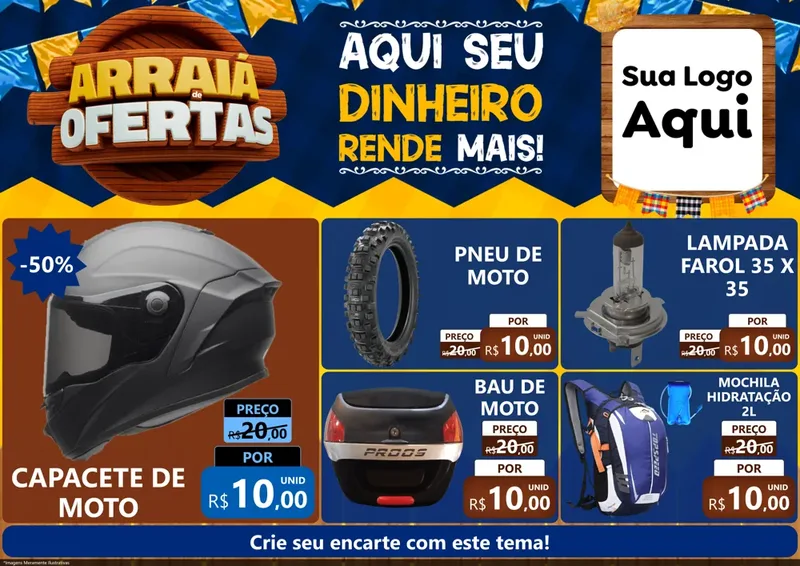 Modelo de Encarte para Encarte A4 Horizontal com o tema Arraiá de Ofertas - Junina para Moto peças