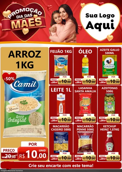 Modelo de Encarte para Encarte A4 Vertical com o tema Promoção Dia das Mães para Supermercado
