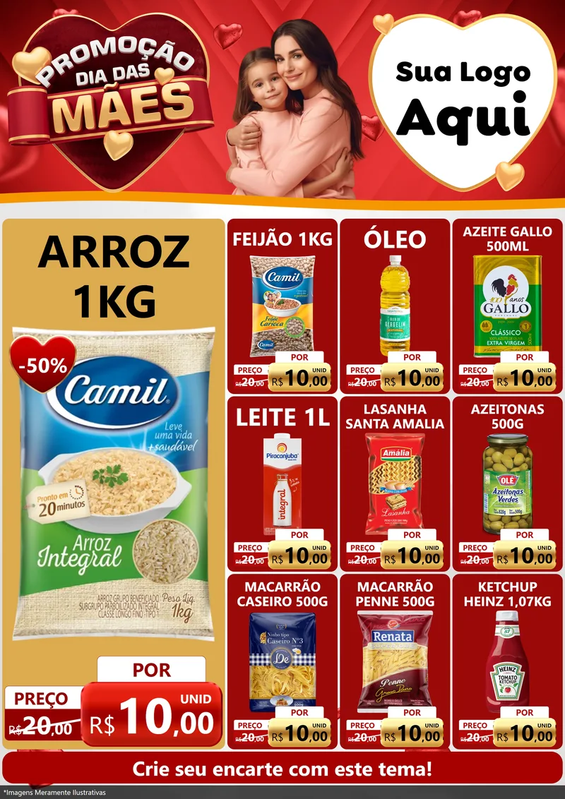 Modelo de Encarte para Encarte A4 Vertical com o tema Promoção Dia das Mães para Supermercado