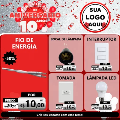 Modelo de Rede Social para Feed Facebook com o tema Promoção de Aniversário - 10 Anos para Materiais Elétricos