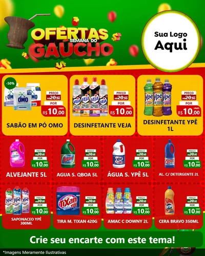 Modelo de Rede Social para Feed Instagram com o tema Ofertas Semana Do Gaúcho para Produtos de Limpeza