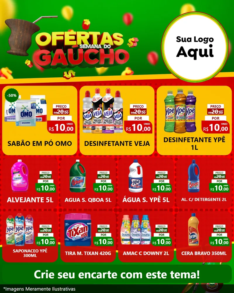 Modelo de Rede Social para Feed Instagram com o tema Ofertas Semana Do Gaúcho para Produtos de Limpeza