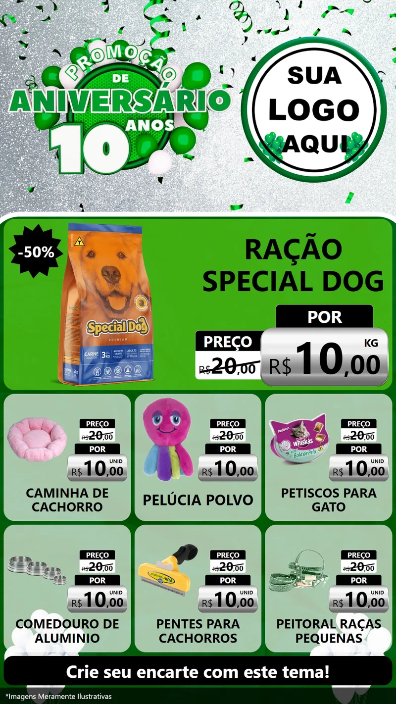 Modelo de Rede Social para Stories com o tema Promoção de Aniversário - 10 Anos para Pet Shop