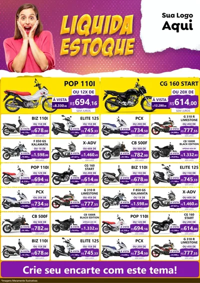 Modelo de Encarte para Encarte A4 Vertical com o tema Liquida estoque para Concessionaria de Motos