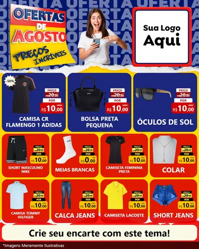 Modelo de Rede Social para Feed Instagram com o tema Ofertas de Agosto - Preços Incríveis para Roupas e acessórios