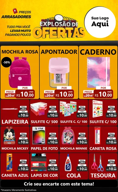 Modelo de Encarte para Encarte Grande com o tema Explosão de Ofertas para Papelaria