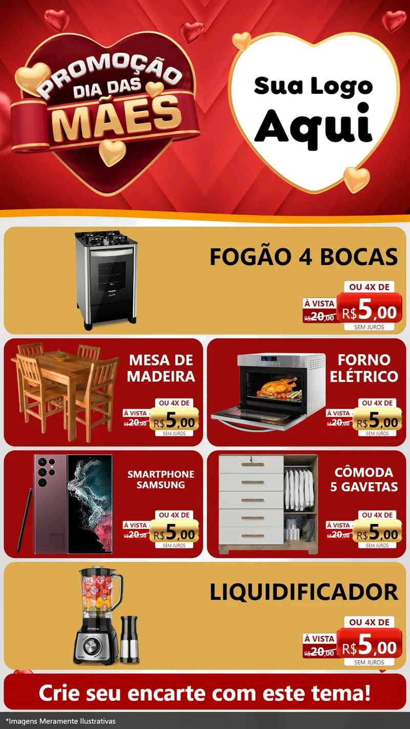 Modelo de TV para TV Vertical com o tema Promoção Dia das Mães para Móveis e Eletro