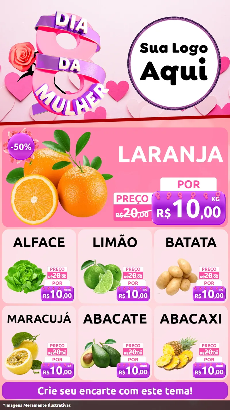 Modelo de Rede Social para Stories com o tema Dia da Mulher para Hortifrúti