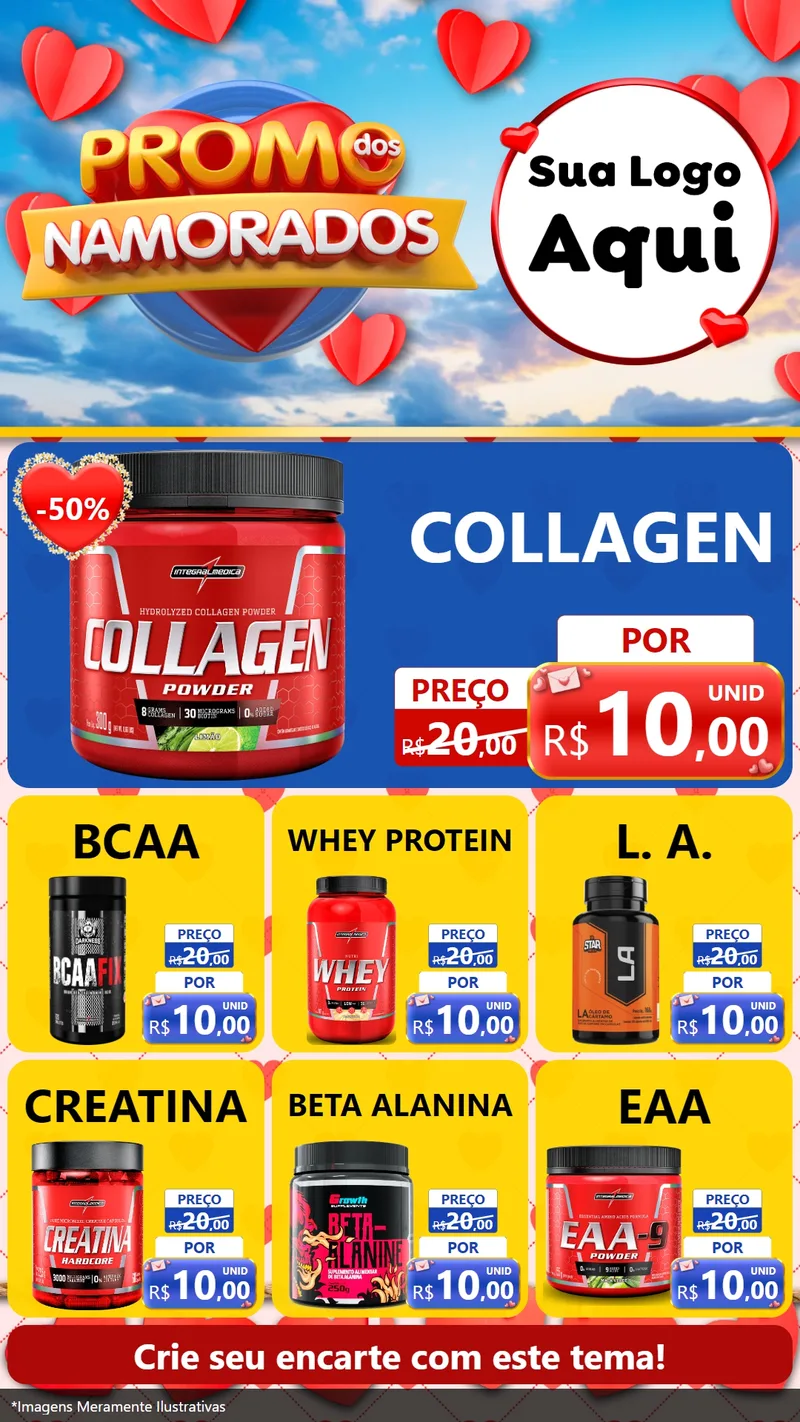 Modelo de Rede Social para Stories com o tema Promo dos Namorados para Suplementos alimentares