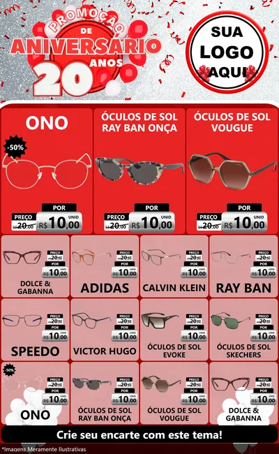 Modelo de Encarte para Encarte Grande com o tema Promoção de Aniversário - 20 Anos para Óticas
