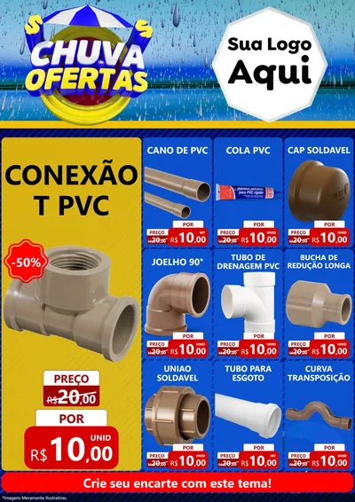 Modelo de Encarte para Encarte A4 Vertical com o tema Chuva de Ofertas para Tubos e conexões