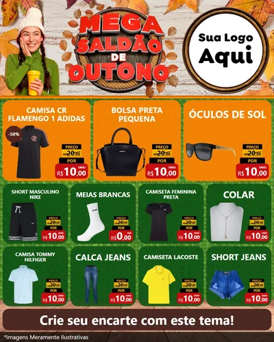 Modelo de Rede Social para Feed Instagram com o tema Mega Saldão de Outono para Roupas e acessórios