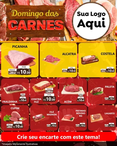 Modelo de Rede Social para Feed Instagram com o tema Domingo das Carnes para Açougue