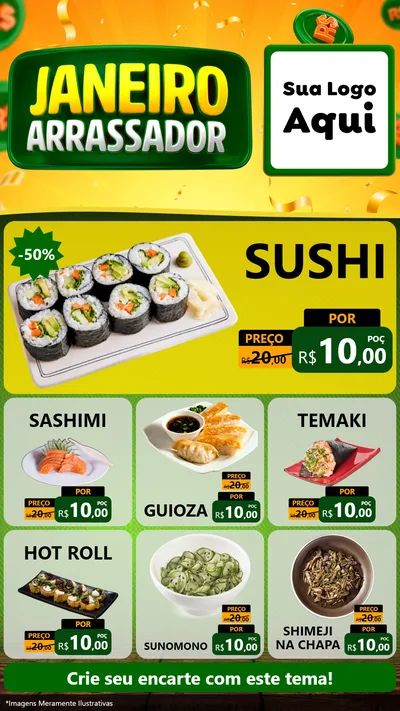 Modelo de Rede Social para Stories com o tema Janeiro Arrasador para Comida japonesa
