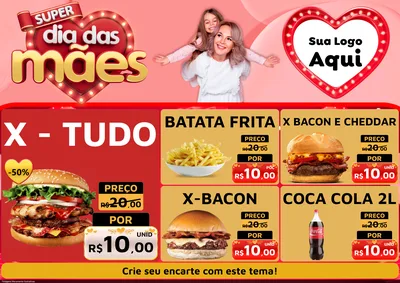 Modelo de Encarte para Encarte A4 Horizontal com o tema Super Dia Das Mães para Hamburgueria