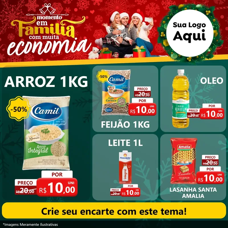Modelo de Rede Social para Feed Facebook com o tema Momento em Família (Natal) para Supermercado