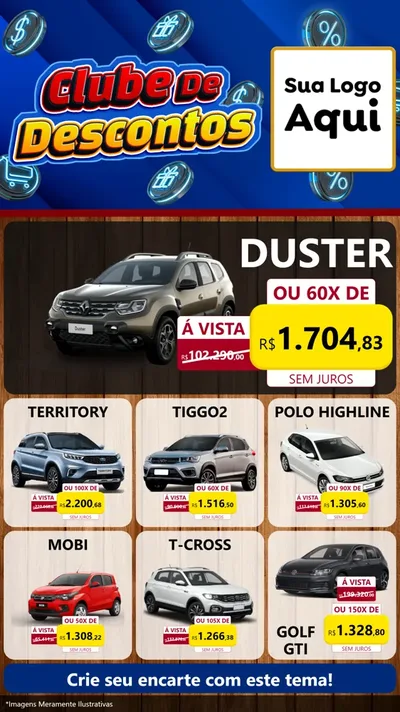 Modelo de Rede Social para Stories com o tema Clube de Descontos para Concessionaria de Carros
