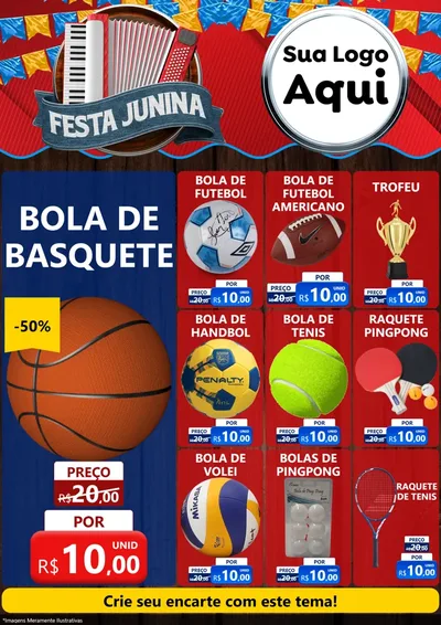 Modelo de Encarte para Encarte A4 Vertical com o tema Festa Junina para Artigos Esportivos