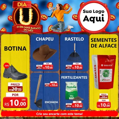 Modelo de Rede Social para Feed Facebook com o tema Dia U - O Dia Mais Barato Do Mês para Agropecuária
