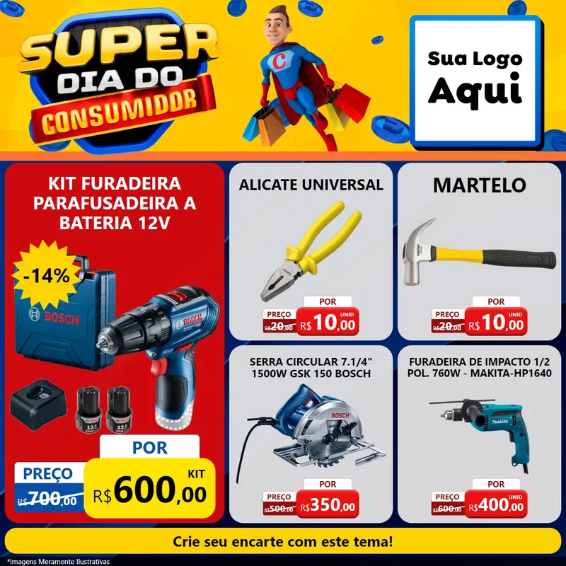 Modelo de Rede Social para Feed Facebook com o tema Super Dia do Consumidor para Maquinas e Ferramentas