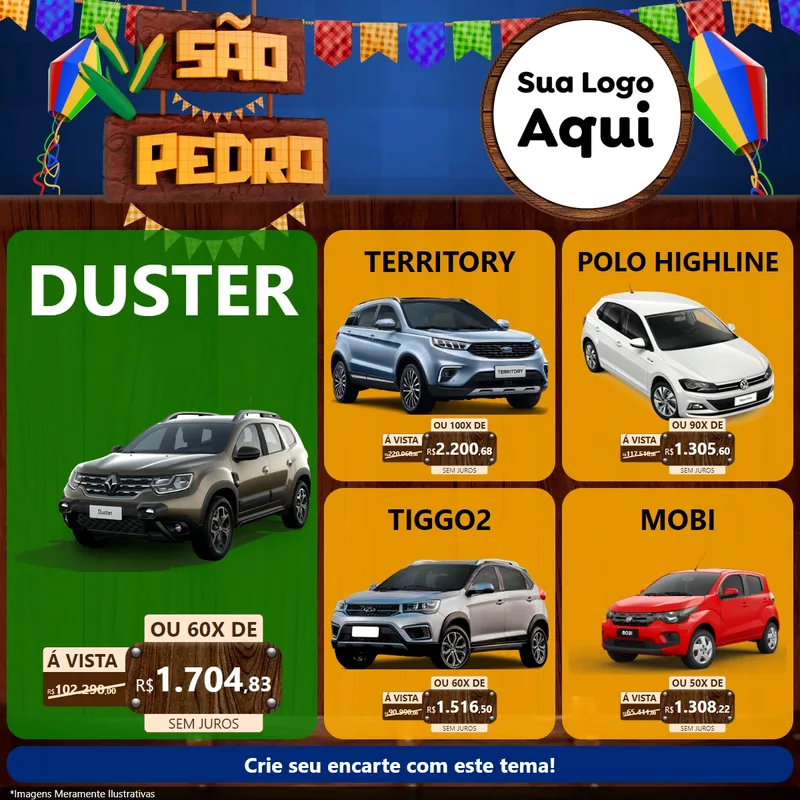 Modelo de Rede Social para Feed Facebook com o tema São Pedro para Concessionaria de Carros