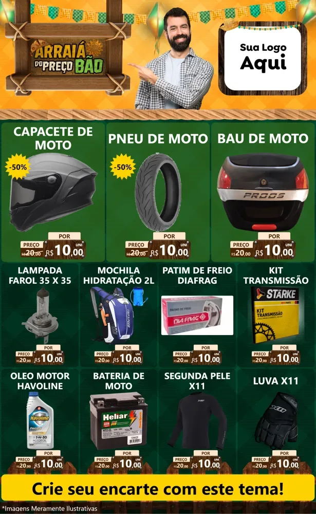 Modelo de Encarte para Encarte Grande com o tema Arraiá do preço bão para Moto peças