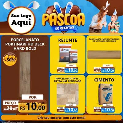 Modelo de Rede Social para Feed Facebook com o tema Páscoa de Ofertas para Pisos e revestimentos