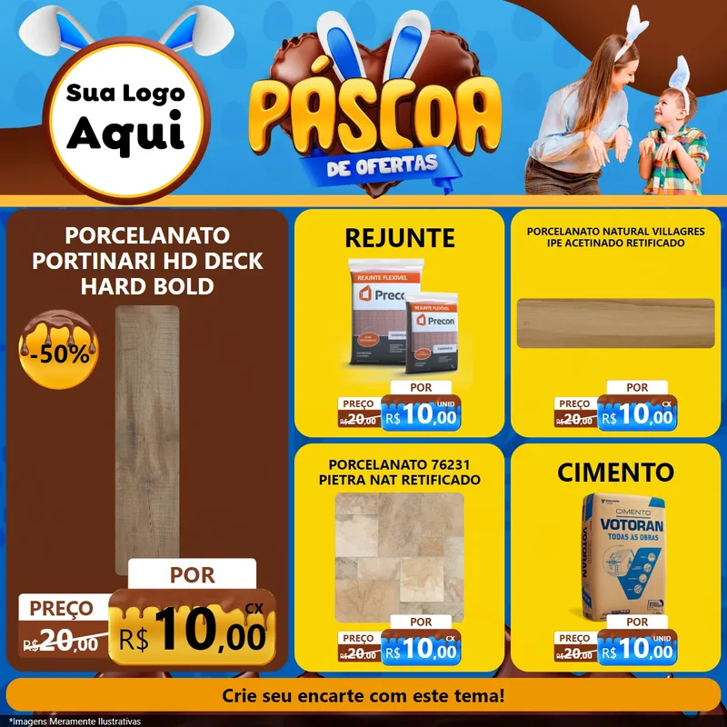 Modelo de Rede Social para Feed Facebook com o tema Páscoa de Ofertas para Pisos e revestimentos