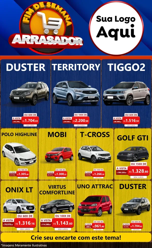 Modelo de Encarte para Encarte Grande com o tema Fim De Semana Arrasador para Concessionaria de Carros
