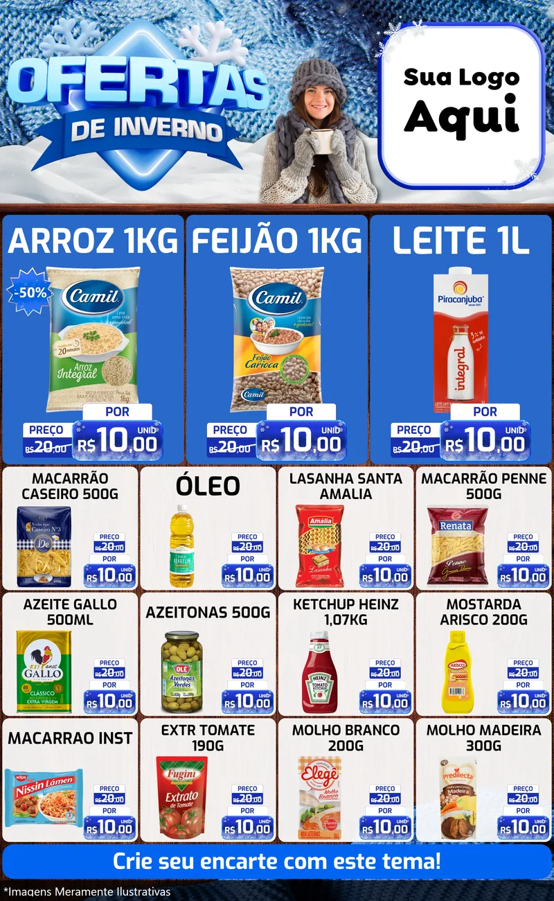 Modelo de Encarte para Encarte Grande com o tema Ofertas de Inverno para Supermercado