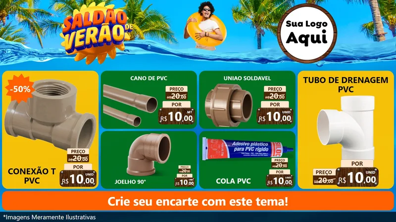 Modelo de TV para TV Horizontal com o tema Saldão de Verão para Tubos e conexões
