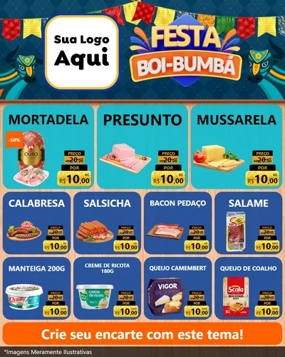Modelo de Rede Social para Feed Instagram com o tema Festa Boi Bumbá para Frios e Laticínios