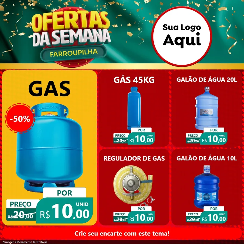 Modelo de Rede Social para Feed Facebook com o tema Ofertas da Semana Farroupilha para Água e gás