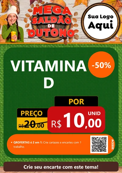 Modelo de Cartaz para Cartaz A4 Vertical com o tema Mega Saldão de Outono para Farmácia