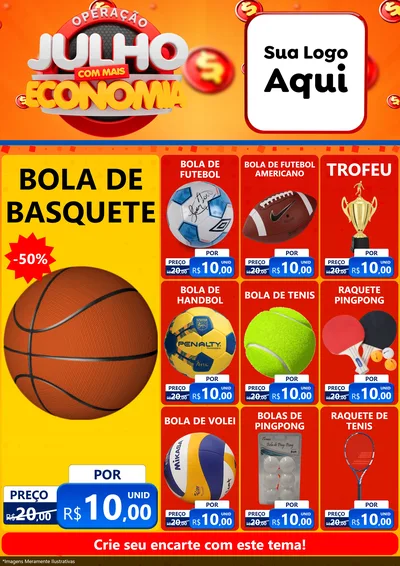 Modelo de Encarte para Encarte A4 Vertical com o tema Operação Julho Com Mais Economia para Artigos Esportivos