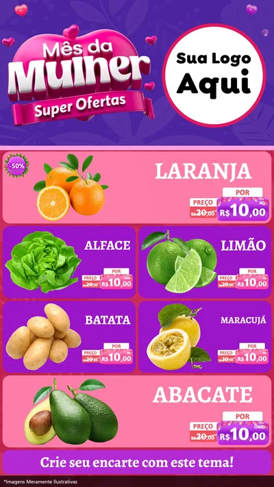 Modelo de TV para TV Vertical com o tema Mês da Mulher - Super Ofertas para Hortifrúti