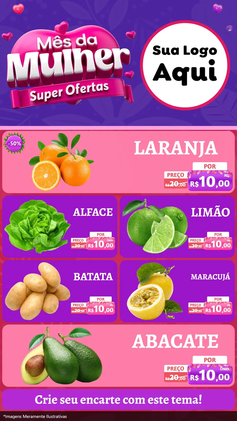 Modelo de TV para TV Vertical com o tema Mês da Mulher - Super Ofertas para Hortifrúti