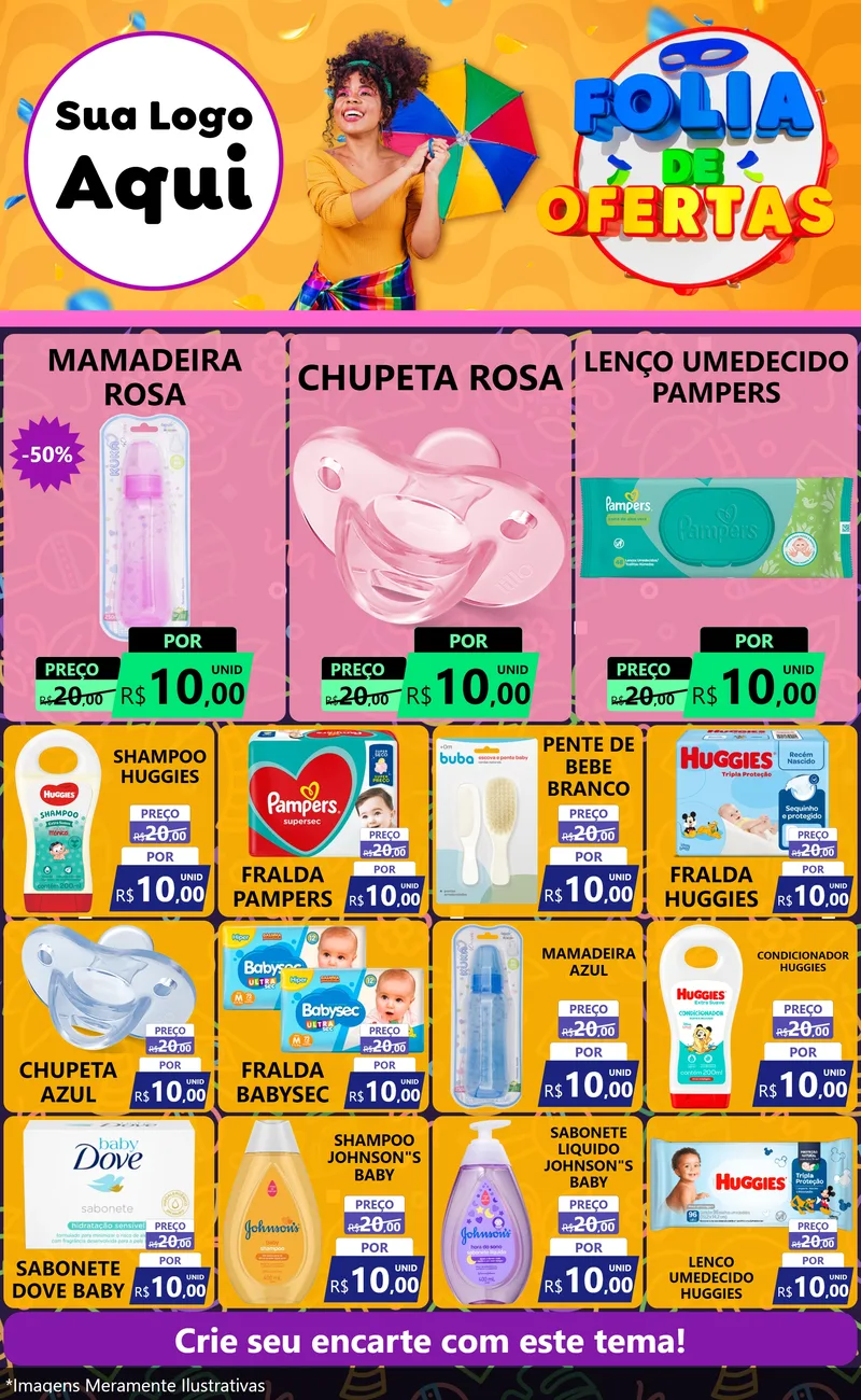 Modelo de Encarte para Encarte Grande com o tema Folia de Ofertas para Bebês