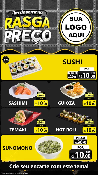 Modelo de TV para TV Vertical com o tema Fim de Semana Rasga Preço para Comida japonesa