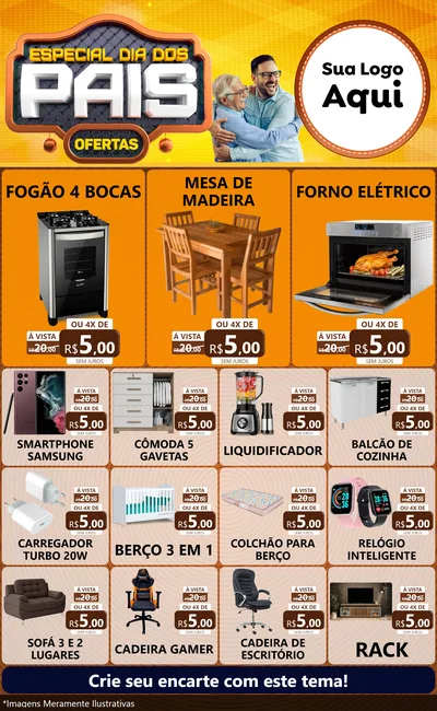 Modelo de Encarte para Encarte Grande com o tema Especial Dia dos Pais para Móveis e Eletro
