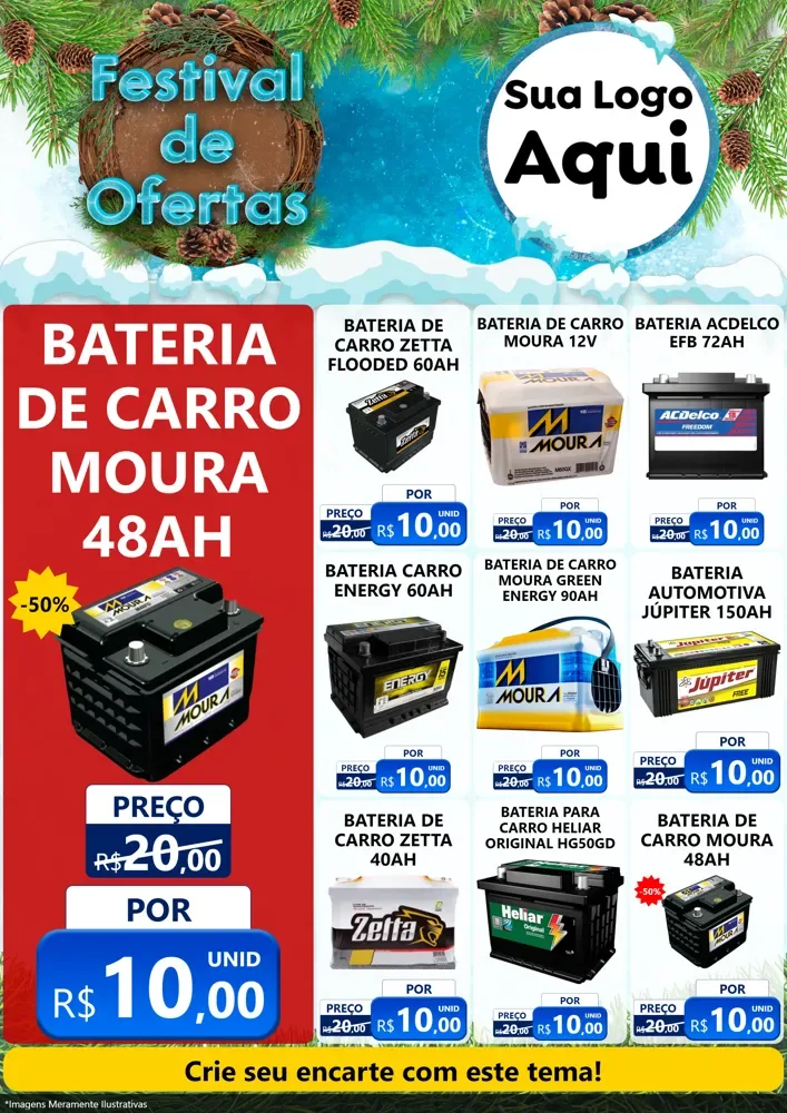 Modelo de Encarte para Encarte A4 Vertical com o tema Festival de Ofertas - Inverno para Baterias Elétricas