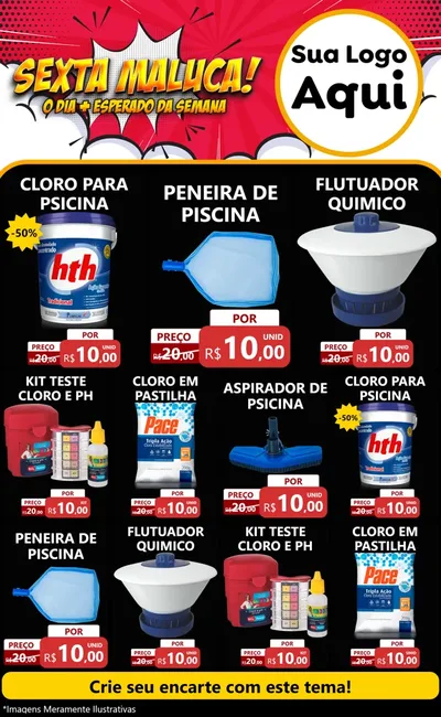 Modelo de Encarte para Encarte Grande com o tema Sexta Maluca! para Produtos para Piscina