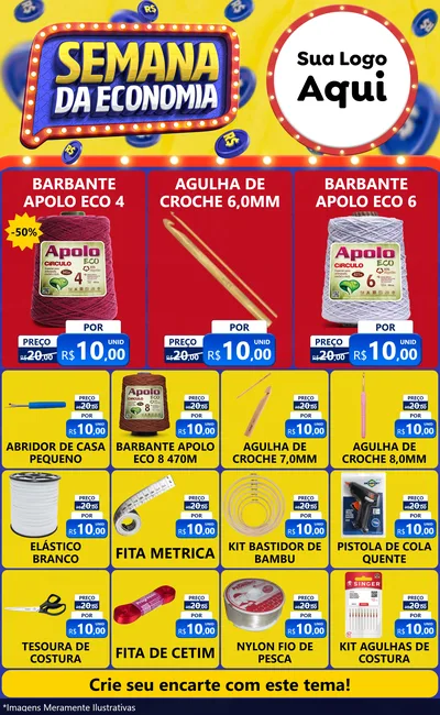 Modelo de Encarte para Encarte Grande com o tema Semana da Economia para Armarinho e Aviamentos