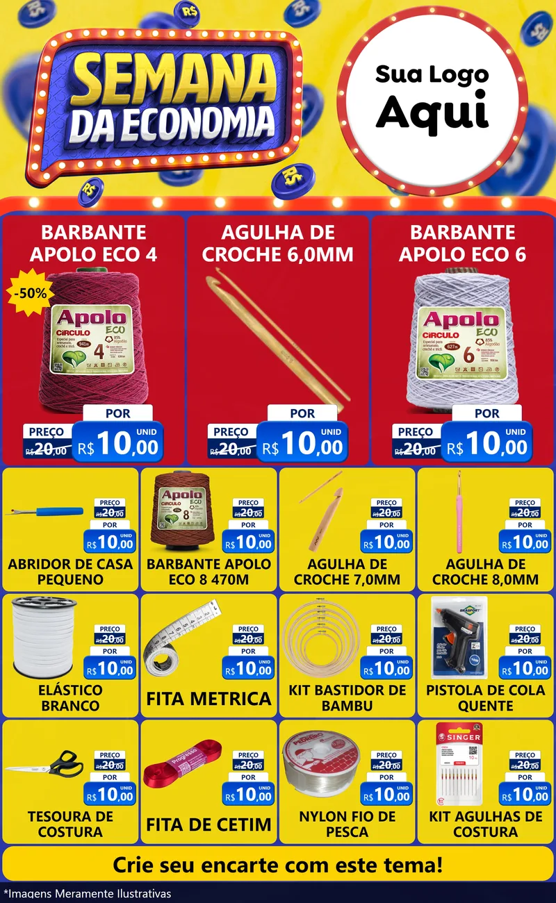 Modelo de Encarte para Encarte Grande com o tema Semana da Economia para Armarinho e Aviamentos